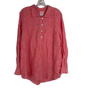 Sigrid Olsen Linen Henley Shirt Tunic Size 2X Pink Button Up Resortwear Coastal